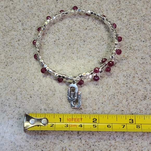 OKLAHOMA U BRACELET SILVER / red. ADJUSTABLE - Picture 7 of 7